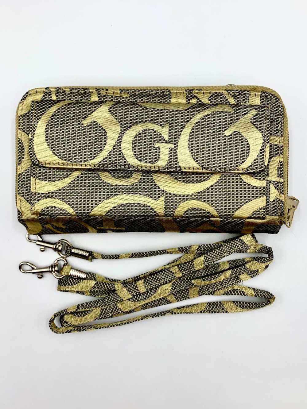 Monogrammed G Wallet Zipper Crossbody Clutch Purse Gold Brown Designer Inspired